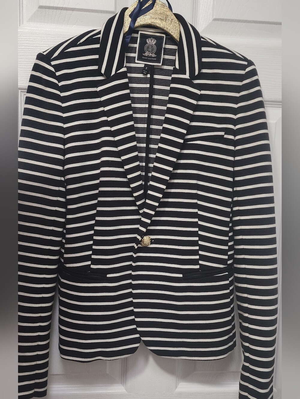 Juicy Couture Knit Black and White Striped Blazer SMALL